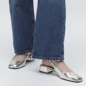 Zara Block Heel Ankle Strap Shoes Silver